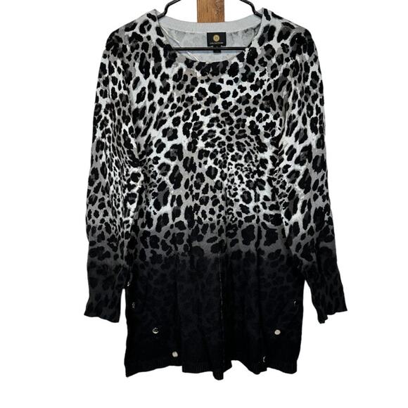 Jm Collection Gray & Black Cheetah Print Long Sleeve Tunic Sweater Size M - Picture 5 of 9